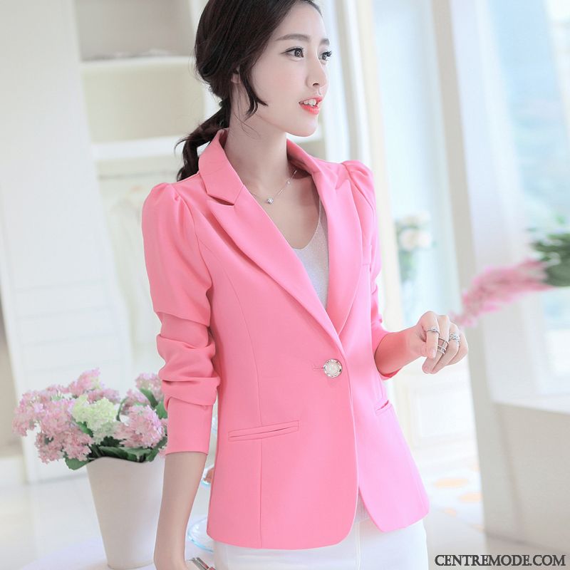 Costumes Blazer Femme Longues Slim Décontractée Veste De Costume Dame Printemps Rose Clair