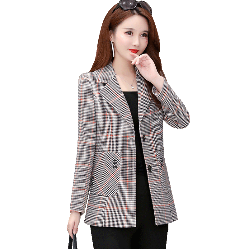 Costumes Blazer Femme Manteau Carreaux Mince Vérifier Carreaux Printemps Court