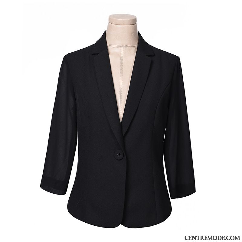 Costumes Blazer Femme Manteau L'automne Petit Costume Légère Été Manche Noir