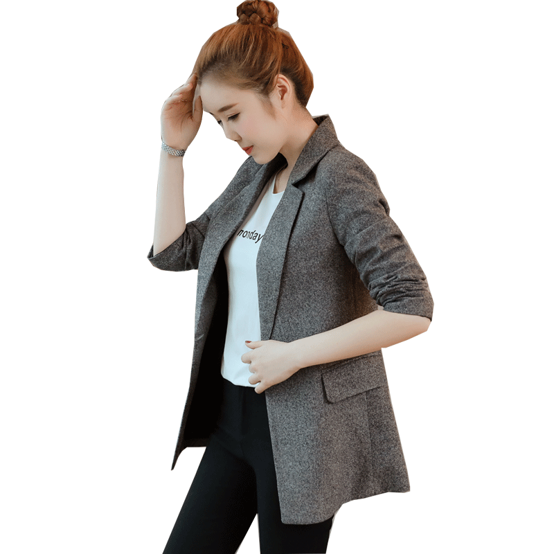 Costumes Blazer Femme Mode Carreaux Rétro Printemps L'automne Manteau Gris