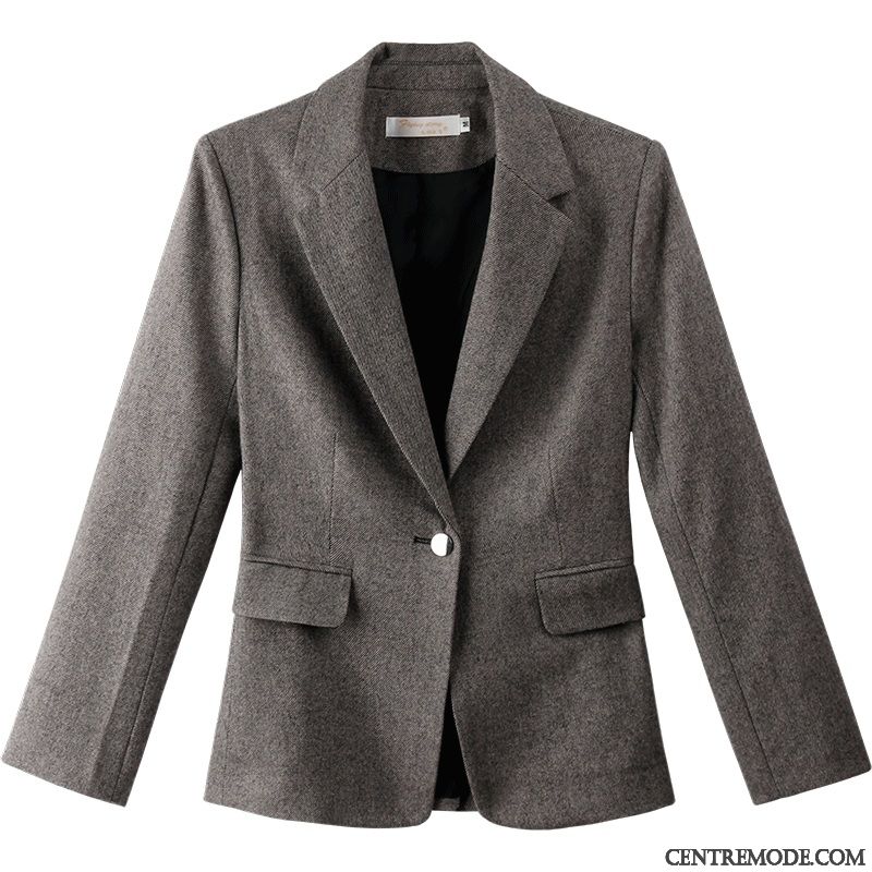 Costumes Blazer Femme Printemps Manteau Court Longues Manteau En Laine L'automne Gris Foncé