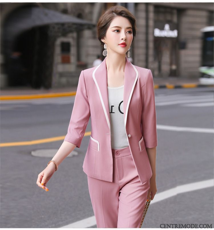 Costumes Blazer Femme Printemps Tempérament Mode Décontractée Professionnel Ensemble Rose