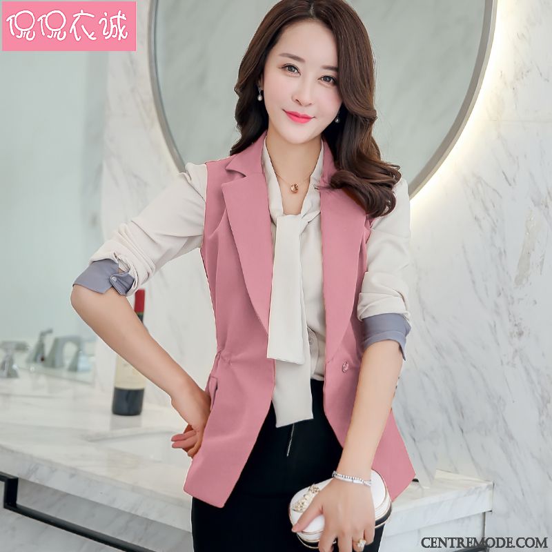 Costumes Blazer Femme Slim Court Nervurées Gilet Printemps Manteau Rose