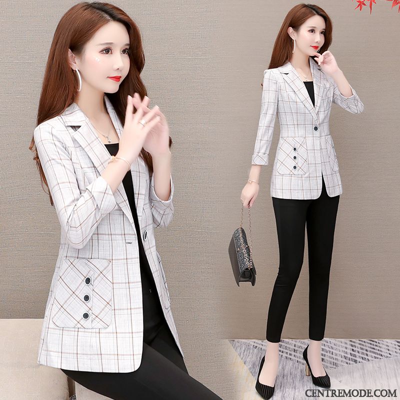 Costumes Blazer Femme Tendance Court Veste De Costume Carreaux Printemps Décontractée