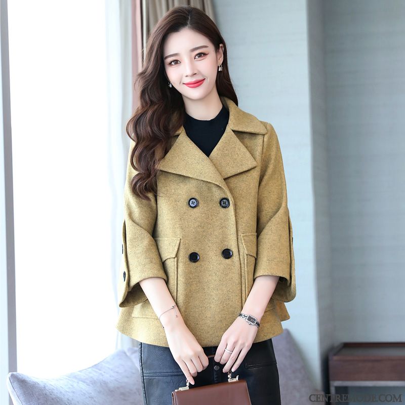 Costumes Blazer Femme Une Veste Manteau En Laine Carreaux Hiver L'automne Tissu De Laine Jaune