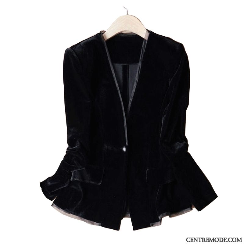 Costumes Blazer Femme Une Veste Velours Courte Décontractée L'automne Racé Noir Or