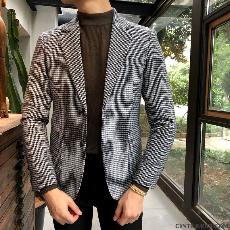 Costumes Blazer Homme Beau Britanique Manteau Swallow Cerveau Tendance Jeunesse Gris