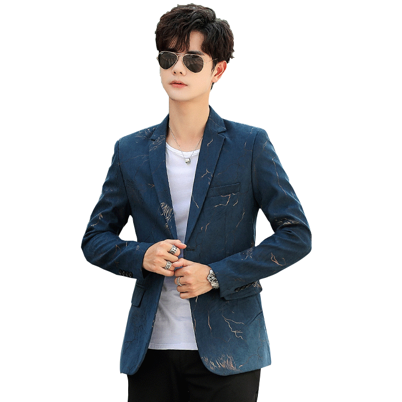 Costumes Blazer Homme Décontractée Britanique Beau Une Veste Slim Manteau Bleu