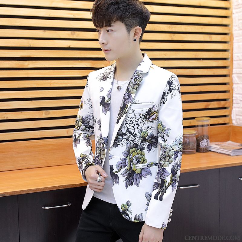 Costumes Blazer Homme Décontractée Floral Tendance Fleur Mode Cool Impression Blanc