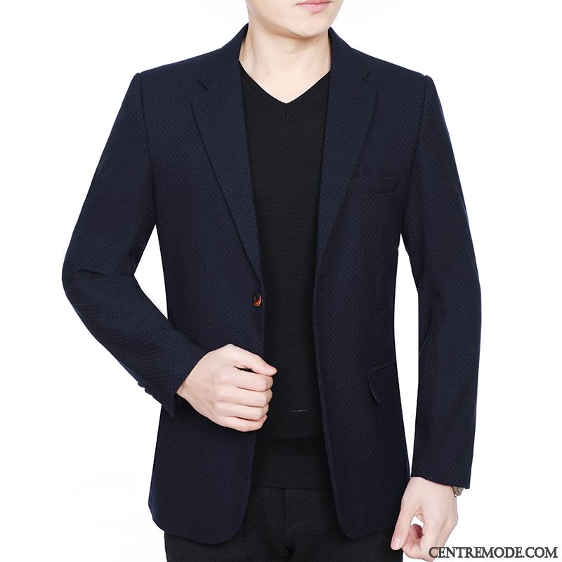 Costumes Blazer Homme Décontractée Manteau Printemps L'automne Âge Moyen Légère Bleu Foncé