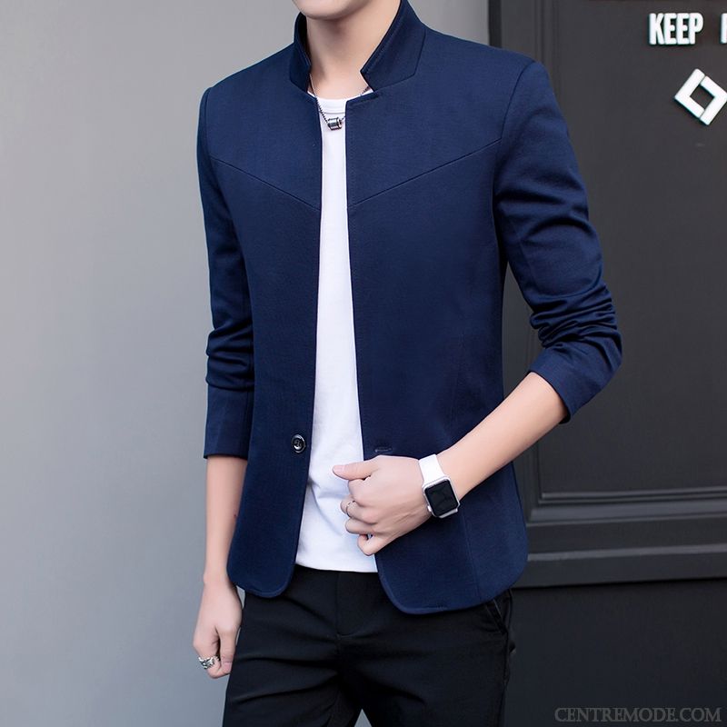 Costumes Blazer Homme Jeunesse Décontractée Une Veste Slim Veste De Costume Tendance Bleu