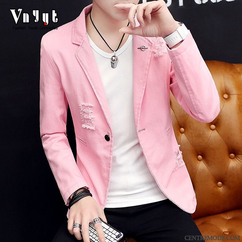 Costumes Blazer Homme Personnalité Une Veste Décontractée Manteau Beau Slim Rose