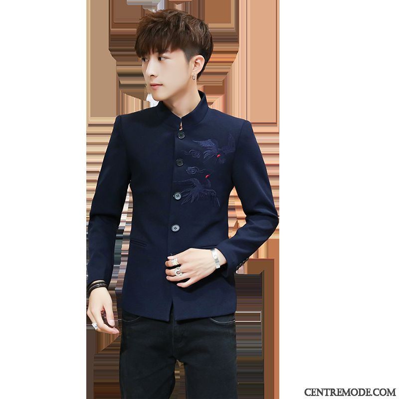 Costumes Blazer Homme Petit Costume L'automne Décontractée Manteau Style Chinois Hiver Bleu