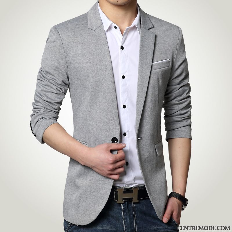 Costumes Blazer Homme Petit Costume Veste De Costume Grande Taille Décontractée Printemps Slim Gris Clair