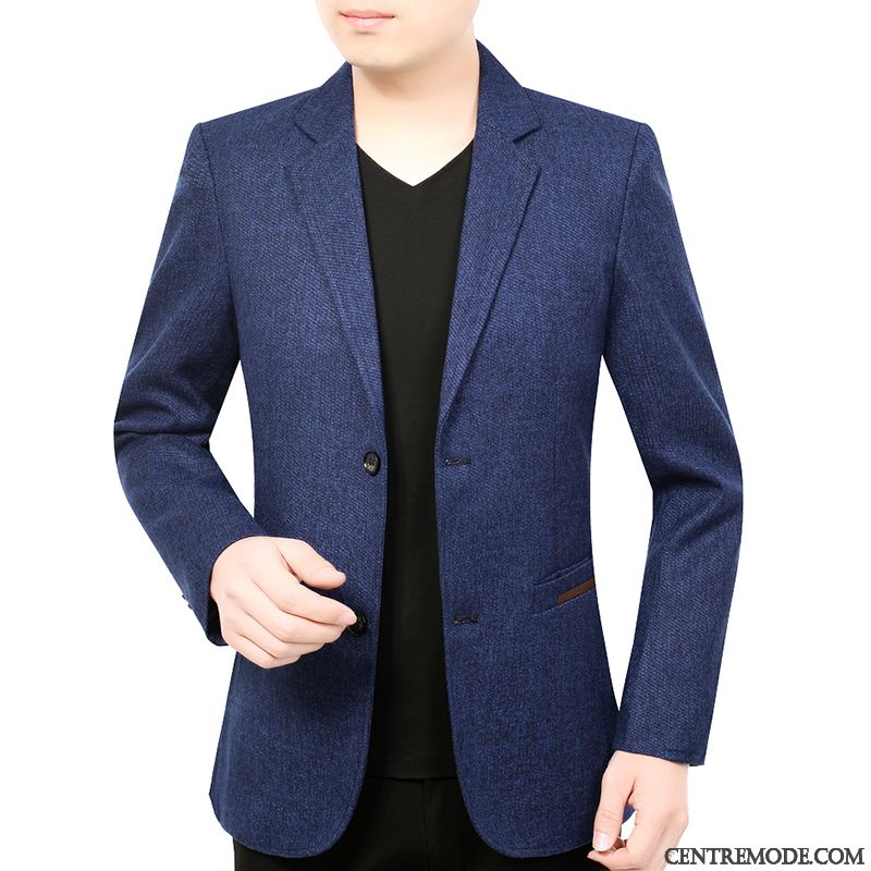 Costumes Blazer Homme Âge Moyen Slim Manteau L'automne Printemps Décontractée Bleu