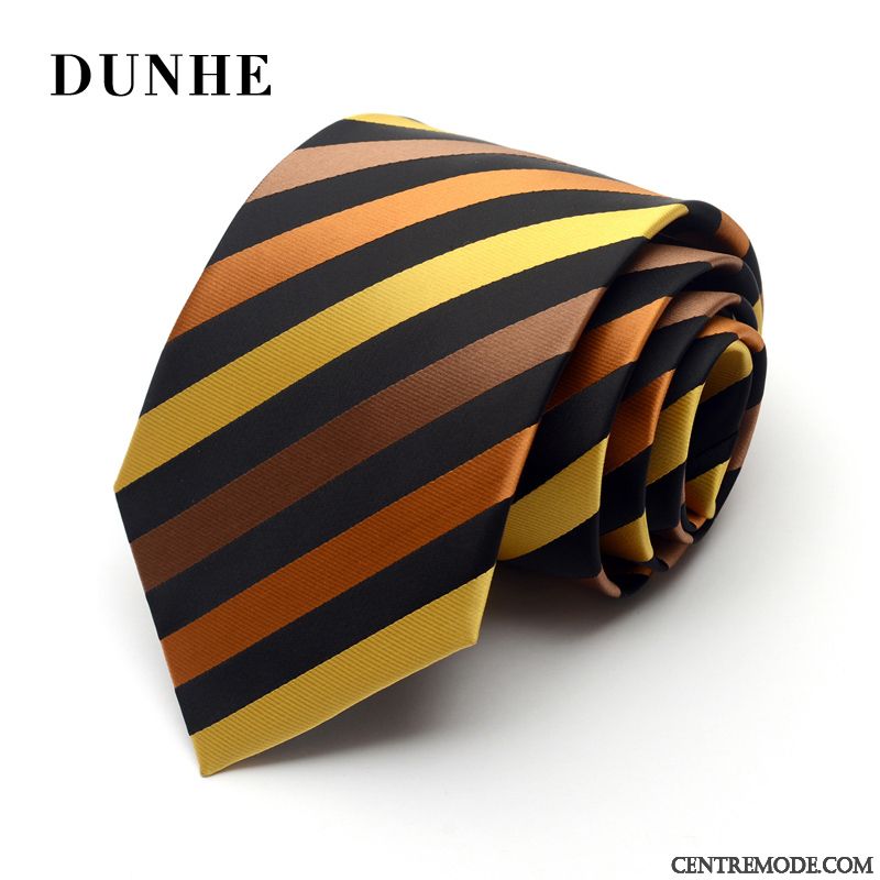 Cravate Homme Rayé Le Marié Marier Entreprise Carrière Vêtements De Cérémonie Noir Orange Jaune
