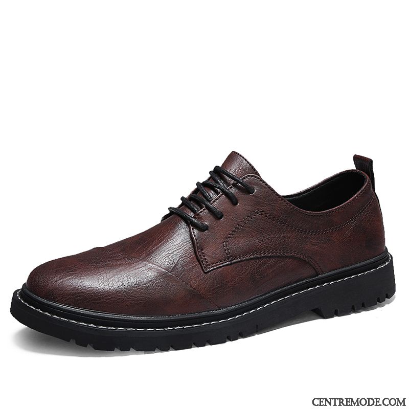 Derbies Homme Angleterre Décontractée Adolescent Chaussures En Cuir Tendance Entreprise Brun