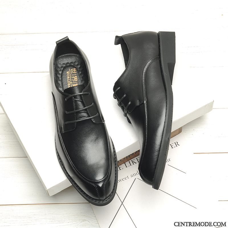 Derbies Homme Angleterre Jeunesse Chaussures De Mariage Cuir Véritable Printemps Chaussures En Cuir Noir