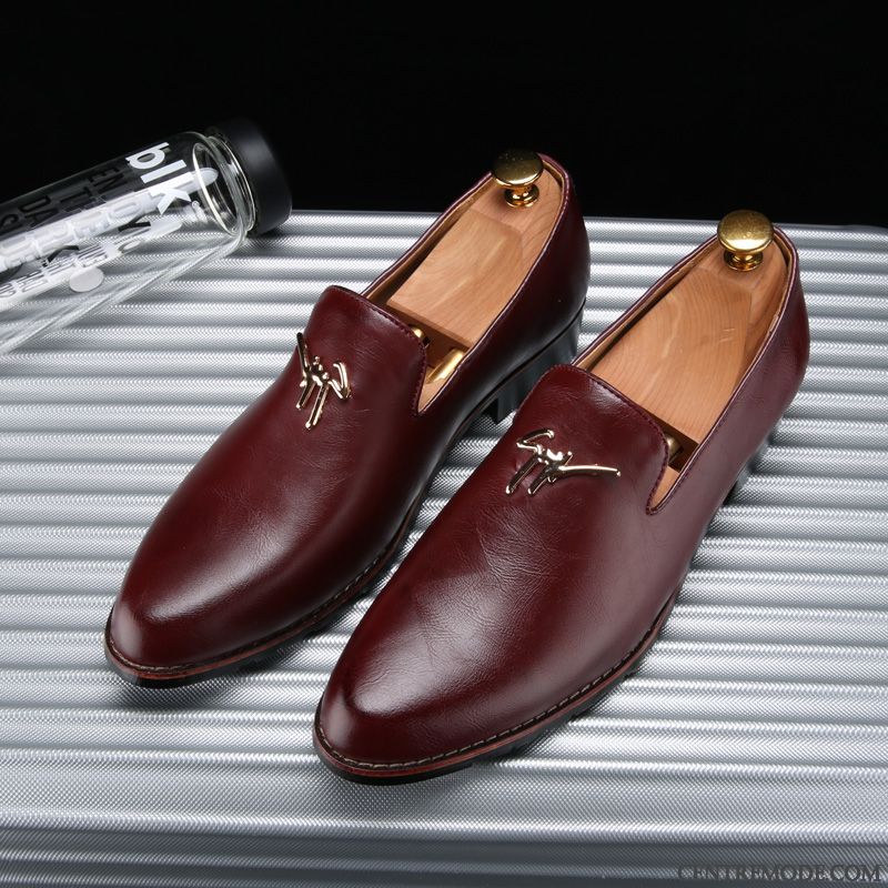 Derbies Homme Angleterre Jeunesse Décontractée Tendance Pointe Pointue Chaussures En Cuir Bordeaux Jaune