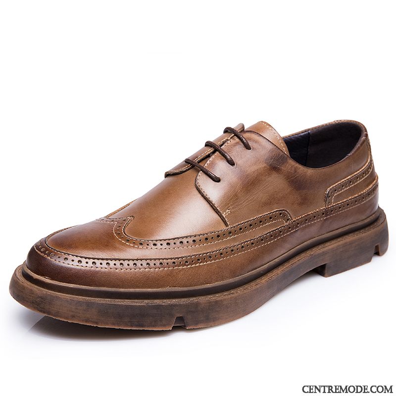 Derbies Homme Angleterre Mariée Fleur Tous Les Assortis Tendance Cuir Véritable Jaune Brun