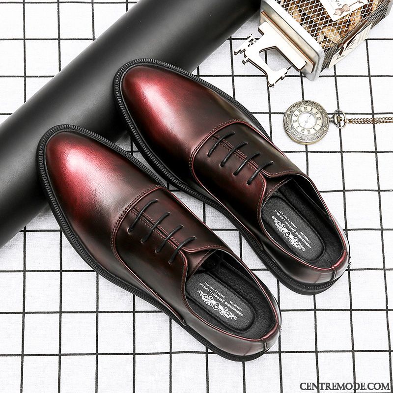 Derbies Homme Augmenté Mariée Angleterre Pointe Pointue Été Chaussures En Cuir Noir Rouge