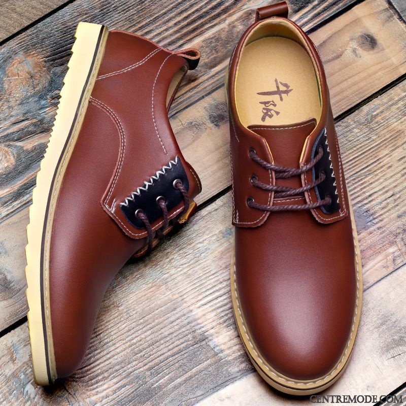 Derbies Homme Bout Rond Chaussures En Cuir Décontractée Angleterre Tendance Jeunesse Brun