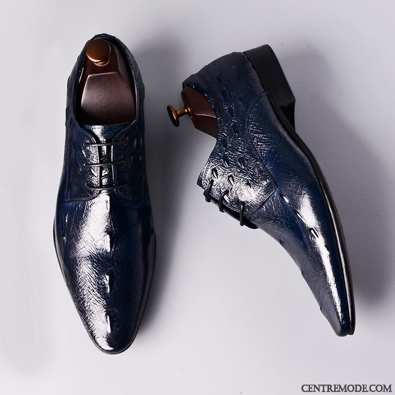 Derbies Homme Chaussures De Mariage Été Angleterre Entreprise Cuir Dessus Cuir Bleu