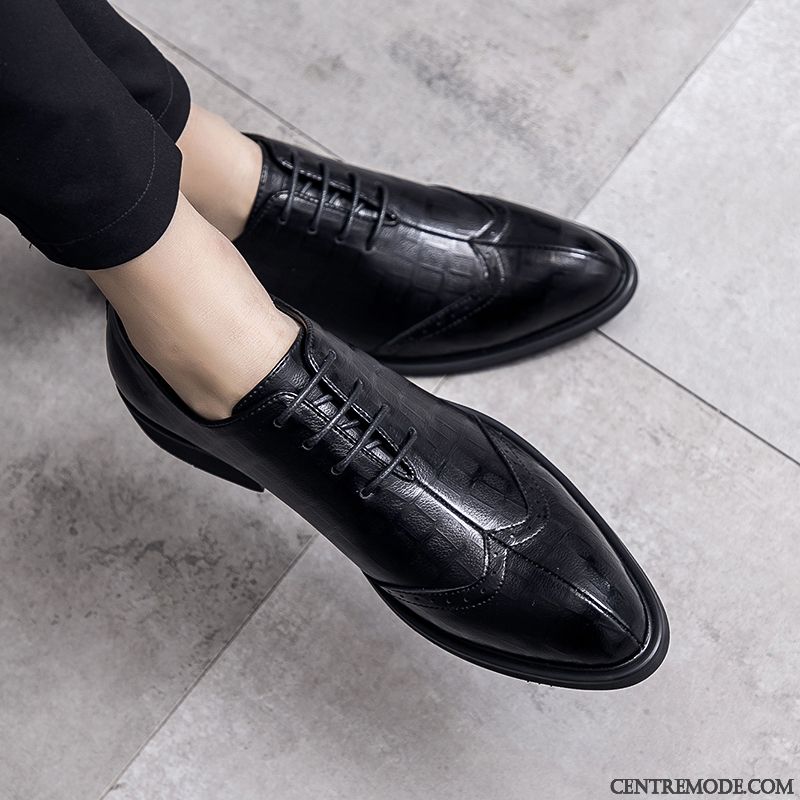 Derbies Homme Chaussures En Cuir Angleterre Décontractée Laçage Tendance Hiver Noir