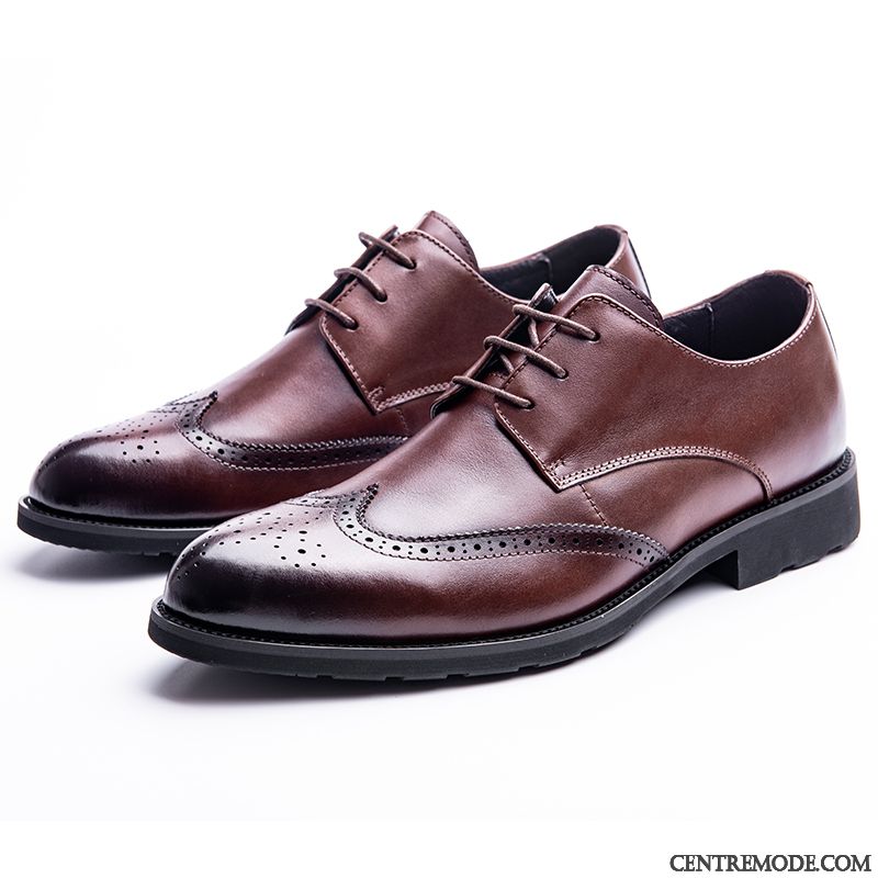 Derbies Homme Costume Formel Entreprise Cuir Véritable Fleur Chaussures En Cuir Dessus Cuir Brun