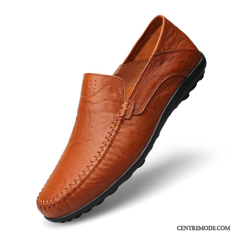 Derbies Homme Cuir Véritable Chaussures En Cuir Tendance Printemps Respirant Décontractée Rouge Marron