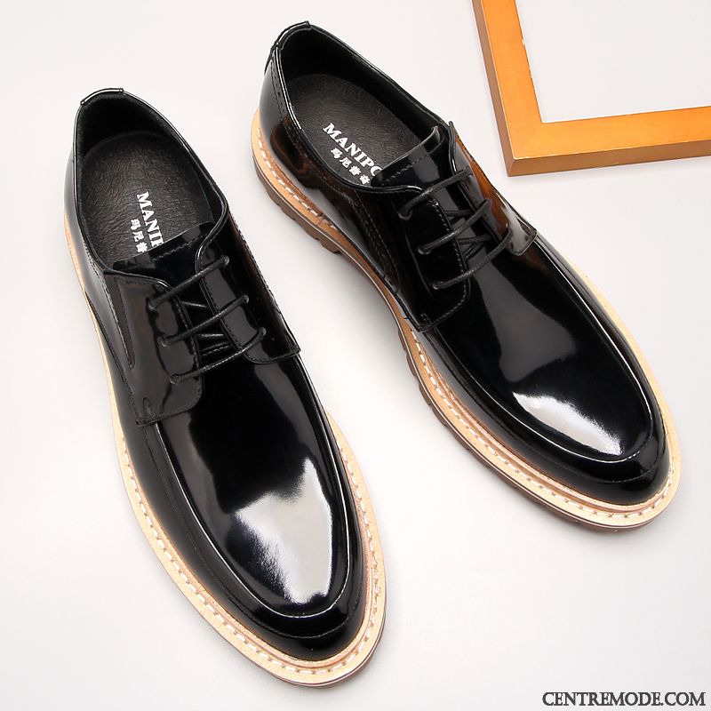 Derbies Homme Cuir Véritable Costume Formel Tendance Angleterre Cuir Verni Chaussures En Cuir Noir