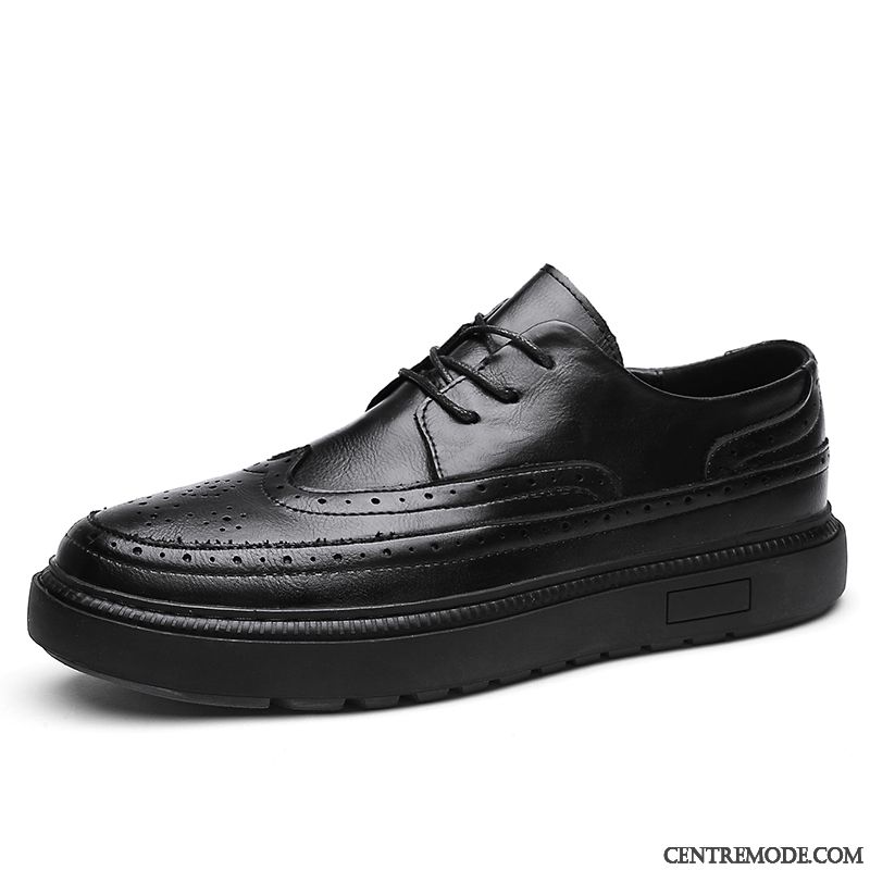 Derbies Homme Décontractée Angleterre Tous Les Assortis Tendance Printemps Chaussures En Cuir Noir