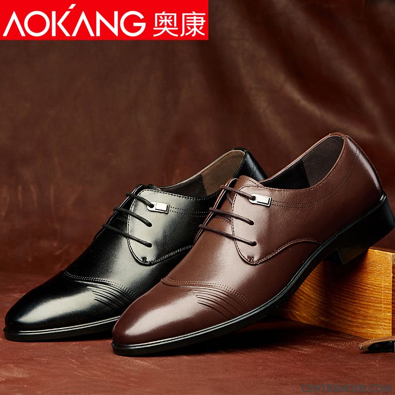 Derbies Homme Décontractée Chaussures En Cuir Entreprise Costume Formel Cuir Véritable Angleterre Brun