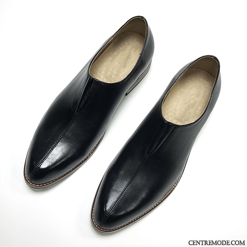 Derbies Homme Décontractée Chaussures En Cuir Pointe Pointue Slip-on Angleterre Mode Noir