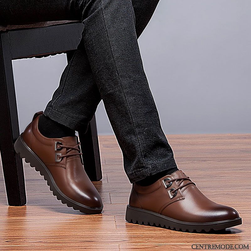 Derbies Homme Décontractée Laçage Printemps Jeunesse Chaussures En Cuir Angleterre Marron