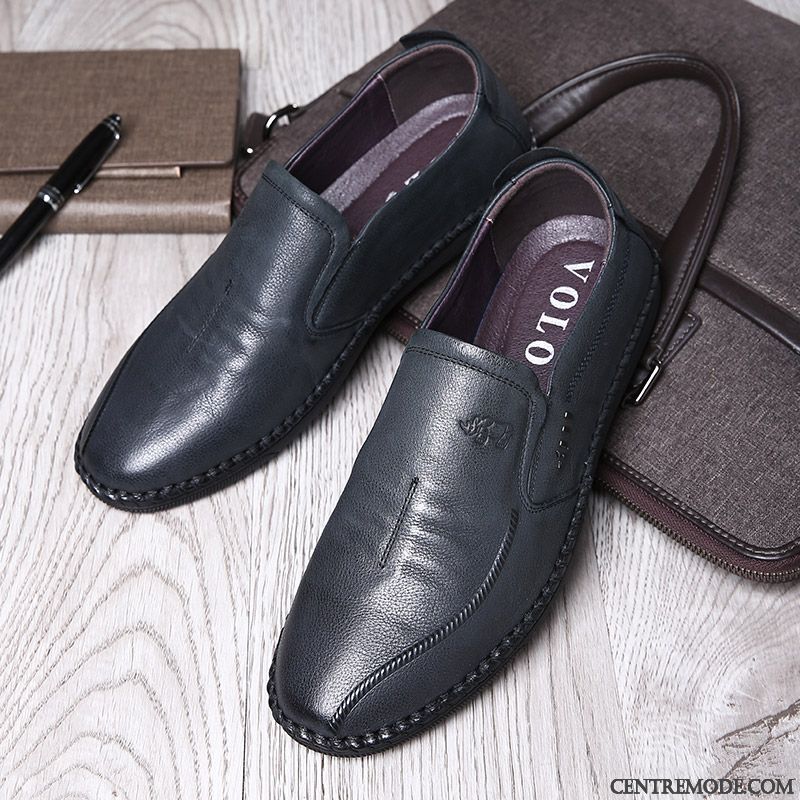 Derbies Homme En Cuir Chaussures En Cuir Angleterre Slip-on Décontractée Conduire Bleu Noir