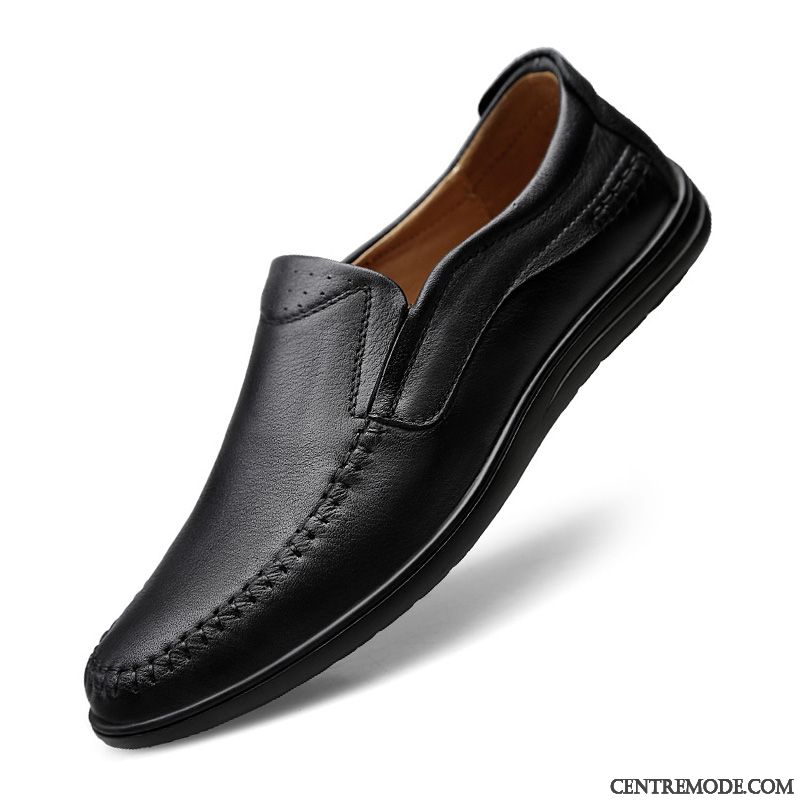 Derbies Homme Entreprise Mocassin En Cuir Bout Rond Chaussures En Cuir Semelle Doux Noir