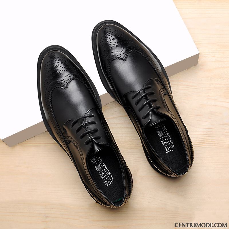 Derbies Homme Fleur Entreprise Décontractée Chaussures En Cuir Tendance Semelle Épaisse Noir