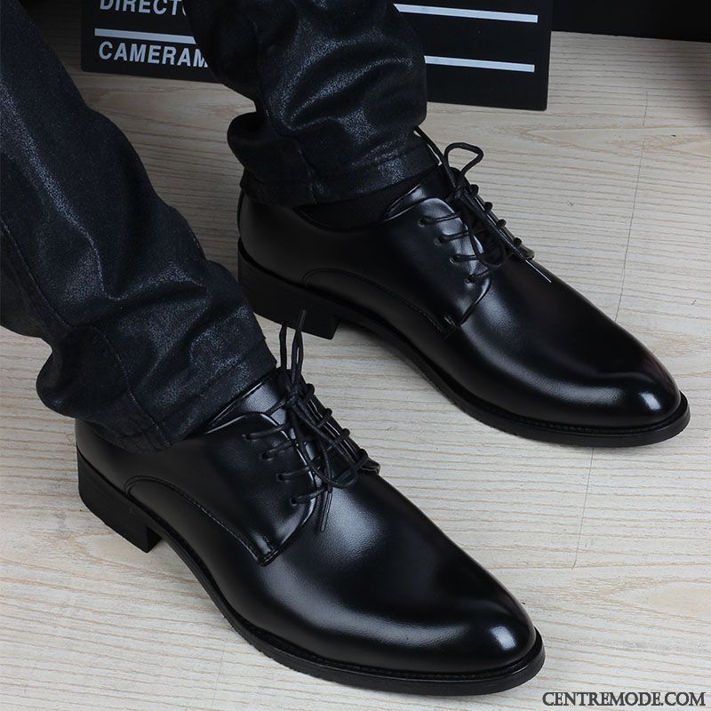 Derbies Homme Jeunesse Angleterre Augmenté Chaussures En Cuir Pointe Pointue Étudiant Noir