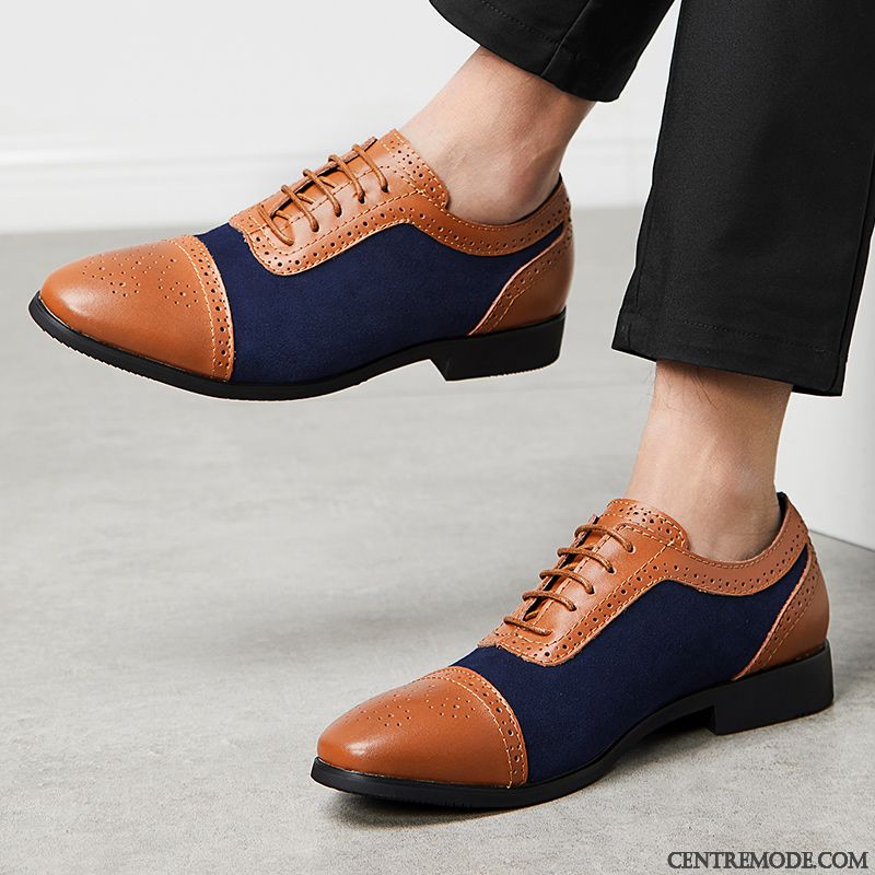 Derbies Homme Jeunesse Grande Taille Angleterre Chaussures En Cuir Tendance Gros Bleu