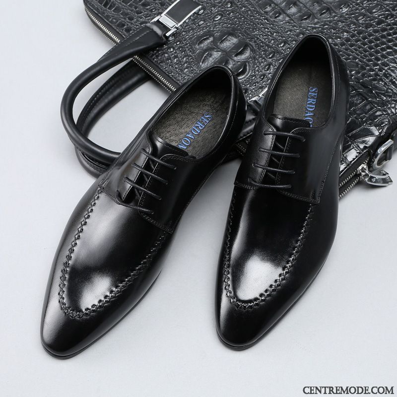 Derbies Homme Laçage Entreprise Printemps Angleterre Tendance Respirant Noir