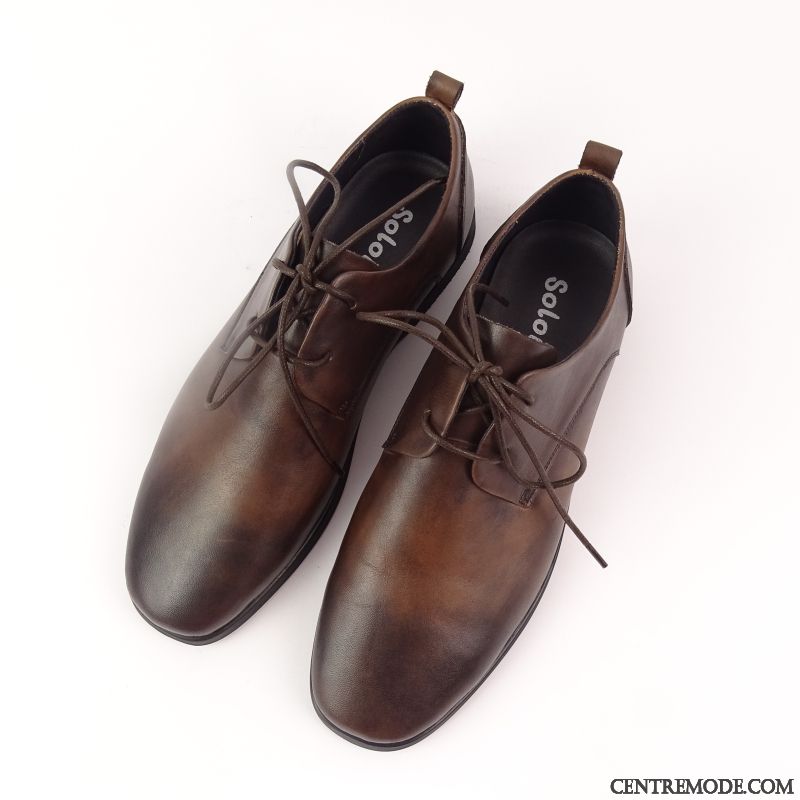 Derbies Homme Lumière Angleterre Chaussures En Cuir Adolescent Décontractée Tête Carrée Brun Foncé