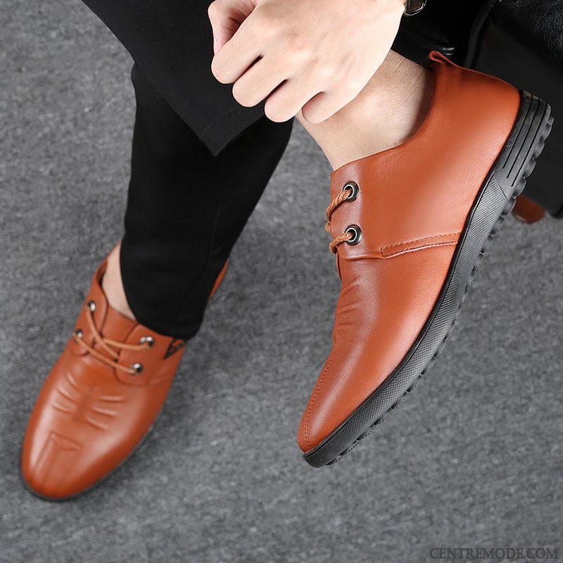 Derbies Homme Lumière Chaussures En Cuir Respirant Adolescent Conduire Simple Marron Clair