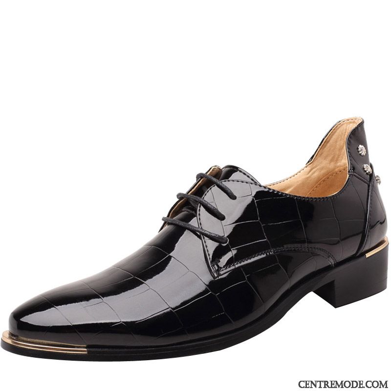 Derbies Homme Mariée Chaussures En Cuir Angleterre Cuir Verni Laçage Paillette Noir