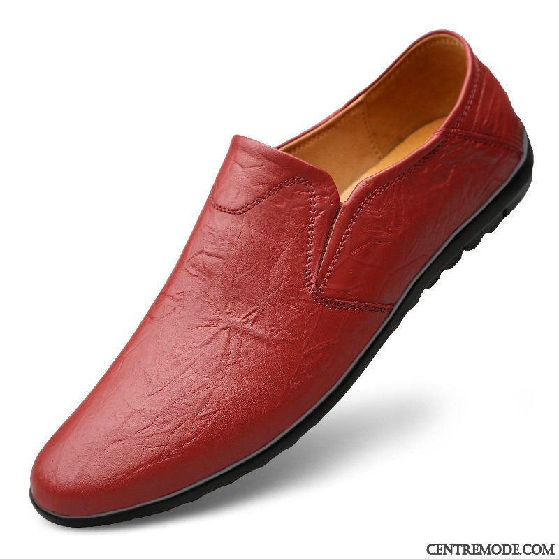 Derbies Homme Personnalité Tous Les Assortis Chaussures En Cuir Mocassin Décontractée Slip-on Rouge Marron