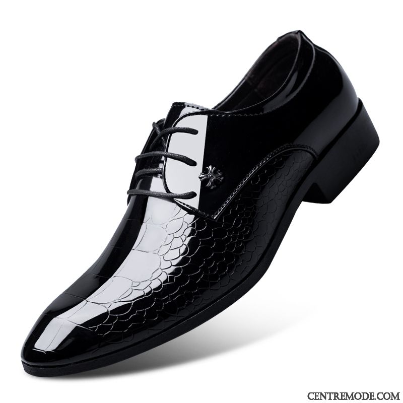 Derbies Homme Printemps Chaussures En Cuir Décontractée Tendance Angleterre Semelle Doux Noir