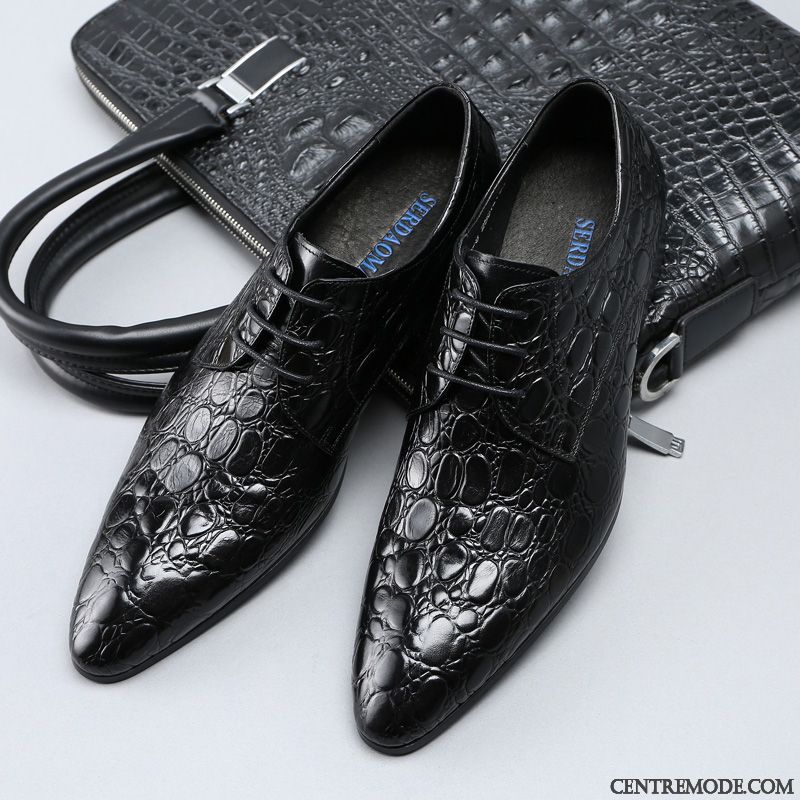 Derbies Homme Respirant Chaussures En Cuir Crocodile Angleterre Cuir Véritable Costume Formel Noir