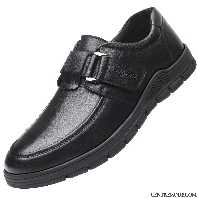 Derbies Homme Respirant Dessus Cuir Semelle Doux Entreprise Cuir Véritable Décontractée Noir