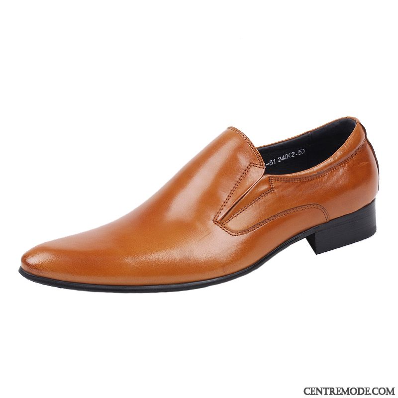 Derbies Homme Slip-on De Boîtier Angleterre Chaussures En Cuir Costume Formel Pointe Pointue Jaune Brun