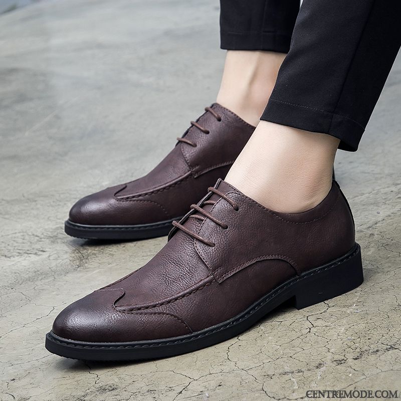 Derbies Homme Tendance Décontractée Jeunesse Tous Les Assortis Chaussures En Cuir Pointe Pointue Brun